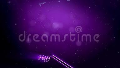 装饰的3d雪花在紫色背景下在空气中飞舞。 用作圣诞、新年贺卡或冬季动画